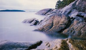 Preview wallpaper lake, rocks, shore, water, island