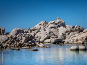 Preview wallpaper lake, rocks, stones, water, nature