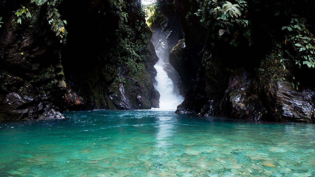 Wallpaper lake, rocks, stream, jungle, landscape, nature