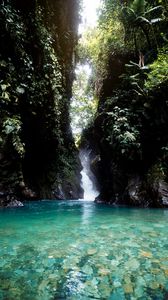 Preview wallpaper lake, rocks, stream, jungle, landscape, nature