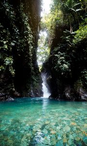 Preview wallpaper lake, rocks, stream, jungle, landscape, nature