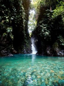 Preview wallpaper lake, rocks, stream, jungle, landscape, nature