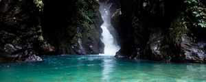 Preview wallpaper lake, rocks, stream, jungle, landscape, nature