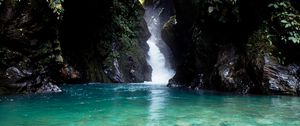 Preview wallpaper lake, rocks, stream, jungle, landscape, nature