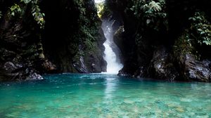 Preview wallpaper lake, rocks, stream, jungle, landscape, nature