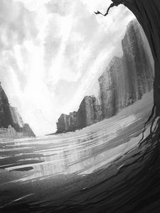 Preview wallpaper lake, rocks, tree, landscape, art, bw