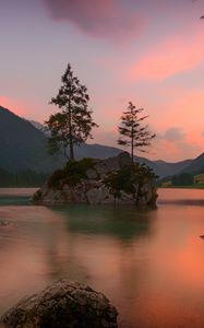 Preview wallpaper lake, rocks, trees, mountains, ramsau bei berchtesgaden, germany