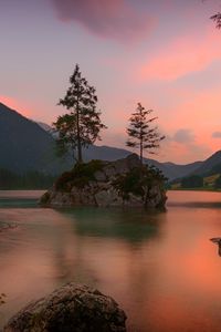 Preview wallpaper lake, rocks, trees, mountains, ramsau bei berchtesgaden, germany