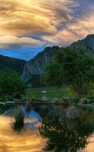 Preview wallpaper lake, round, coast, sky, mountains