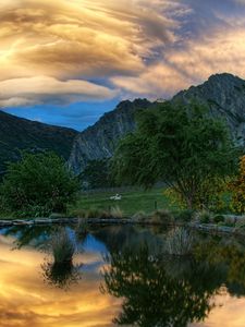 Preview wallpaper lake, round, coast, sky, mountains