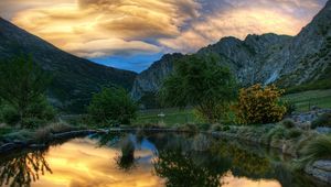 Preview wallpaper lake, round, coast, sky, mountains