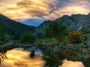 Preview wallpaper lake, round, coast, sky, mountains