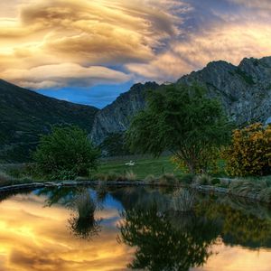 Preview wallpaper lake, round, coast, sky, mountains