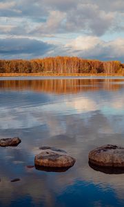 Preview wallpaper lake, shore, autumn, water, reflection, nature