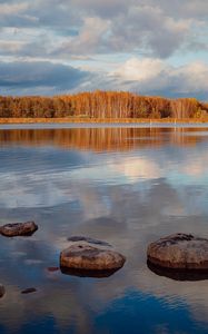 Preview wallpaper lake, shore, autumn, water, reflection, nature