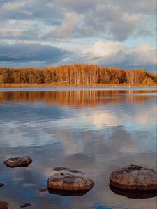 Preview wallpaper lake, shore, autumn, water, reflection, nature