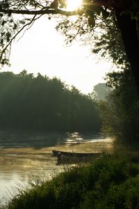 Preview wallpaper lake, shore, boats, fog, nature