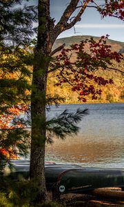 Preview wallpaper lake, shore, boats, island, nature