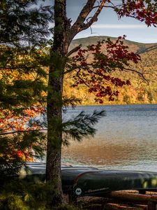 Preview wallpaper lake, shore, boats, island, nature