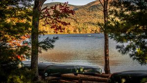 Preview wallpaper lake, shore, boats, island, nature