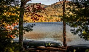 Preview wallpaper lake, shore, boats, island, nature