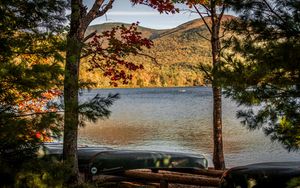 Preview wallpaper lake, shore, boats, island, nature