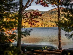 Preview wallpaper lake, shore, boats, island, nature