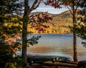 Preview wallpaper lake, shore, boats, island, nature