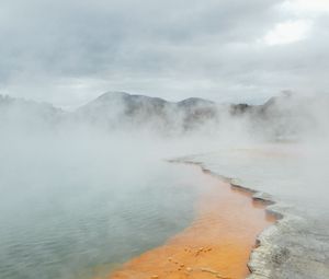 Preview wallpaper lake, shore, fog, mountains