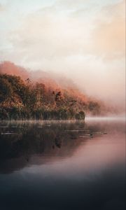 Preview wallpaper lake, shore, fog, morning, landscape