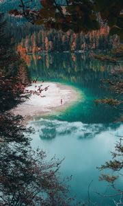 Preview wallpaper lake, shore, man, alone, nature