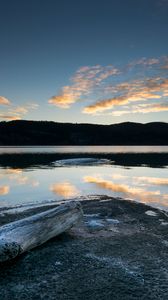 Preview wallpaper lake, shore, reflection, water, dusk