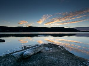 Preview wallpaper lake, shore, reflection, water, dusk