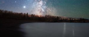 Preview wallpaper lake, shore, starry sky, night, dark