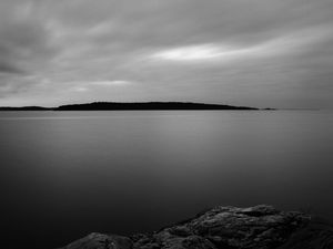 Preview wallpaper lake, shore, trees, silhouettes, black and white