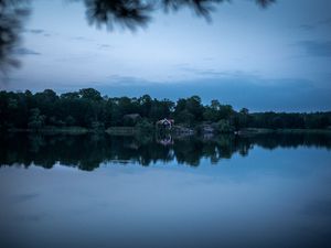 Preview wallpaper lake, shore, trees, house, landscape