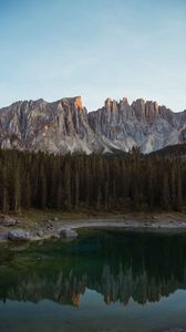 Preview wallpaper lake, shore, trees, mountains, landscape