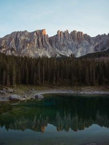 Preview wallpaper lake, shore, trees, mountains, landscape
