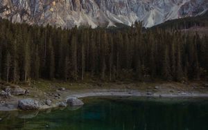 Preview wallpaper lake, shore, trees, mountains, landscape