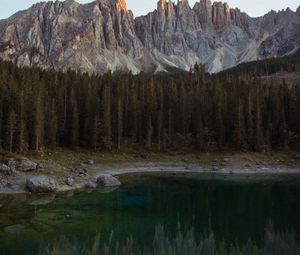 Preview wallpaper lake, shore, trees, mountains, landscape