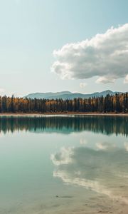 Preview wallpaper lake, shore, trees, clouds, reflection, landscape