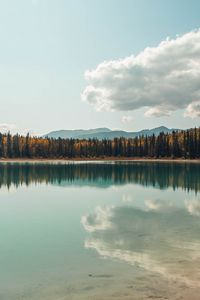 Preview wallpaper lake, shore, trees, clouds, reflection, landscape