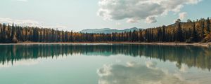 Preview wallpaper lake, shore, trees, clouds, reflection, landscape