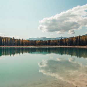 Preview wallpaper lake, shore, trees, clouds, reflection, landscape
