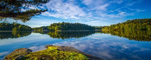 Preview wallpaper lake, shore, trees, landscape, water, reflection