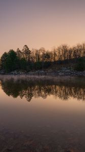 Preview wallpaper lake, shore, trees, reflection, dusk