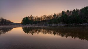 Preview wallpaper lake, shore, trees, reflection, dusk