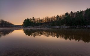 Preview wallpaper lake, shore, trees, reflection, dusk