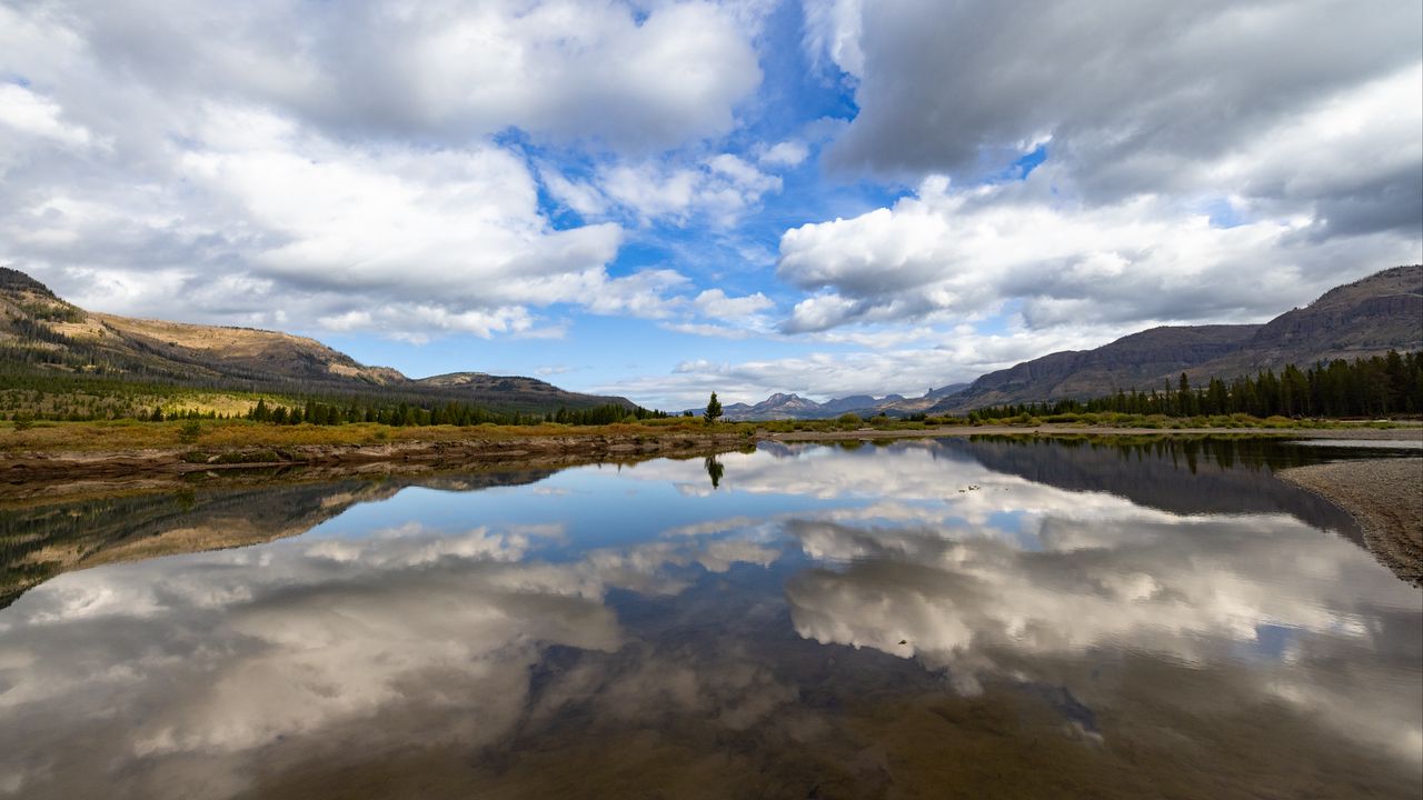 Wallpaper lake, sky, clouds, reflection, nature