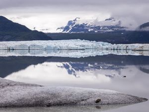 Preview wallpaper lake, snow, ice, mountains, landscape, winter